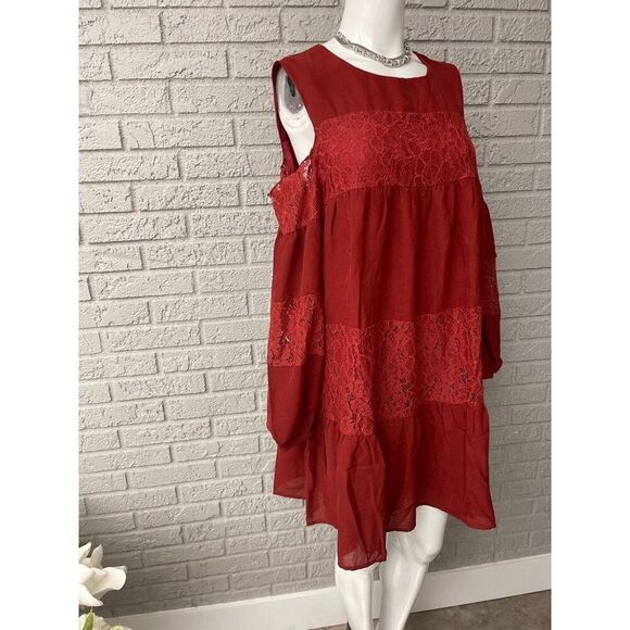 Bibi Women Cold Shoulder Long Sleeve Tiered Dress Size L - Picture 4 of 13